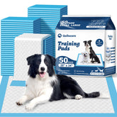 Quilocare 50-count pee pad pack closeup for bulk training needs.