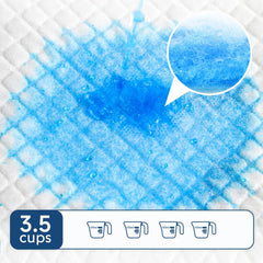 Quilocare pad reveals absorbent core with locking layers absorbing moisture.