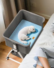 Quintholar bedside dog bed setup demonstrates near-bed comfort for pets and owners