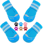 QUMY dog boots blue front view with breathable mesh for hot pavement protection