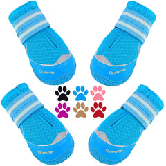 QUMY dog boots blue size 8 front view highlights breathable mesh for summer comfort.