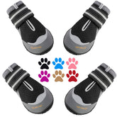 QUMY dog boots four-pack with wide opening for easy on-off fit.