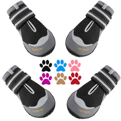 QUMY dog boots four-pack with wide opening for easy on-off fit.