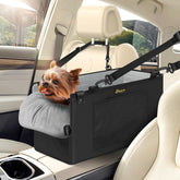 QUMY dog car seat center-console booster with secure straps and cozy interior.
