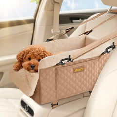 QUMY dog car seat center-console setup for secure travel and comfy ride