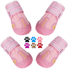 QUMY dog shoes with adjustable straps for secure fit and night safety