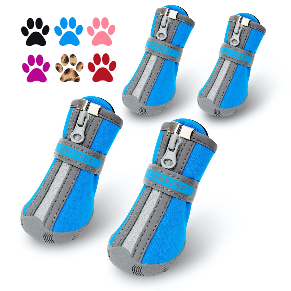 QUMY blue dog shoes size 3 side view showing protective paw coverage