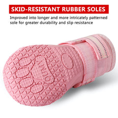 QUMY dog shoes water-resistant fabric keeps paws dry in rain conditions.