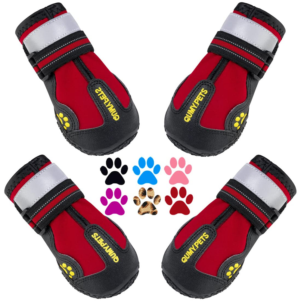 QUMY dog shoes with wide split seam opening for easy on/off and snug fit.
