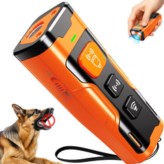 QVNNVQ dog bark deterrent device showing three training modes for humane behavior.