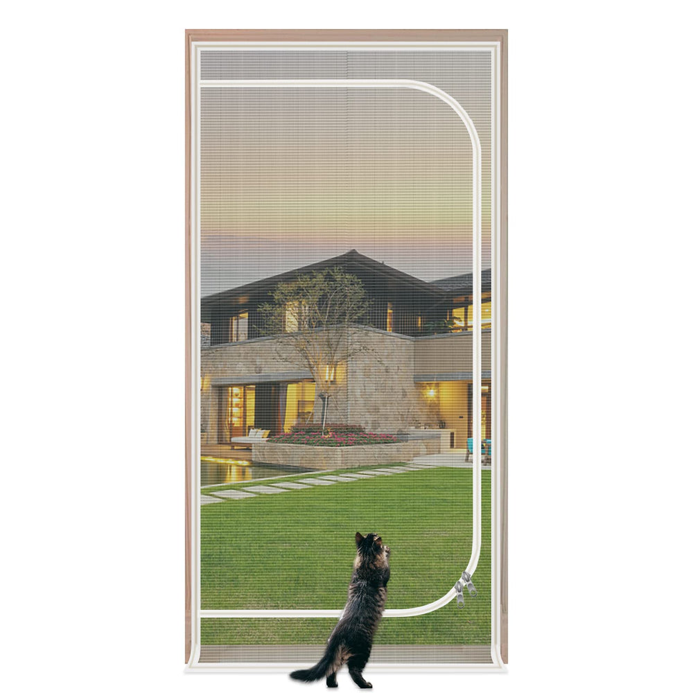 QWR reinforced cat screen door front view shows a durable frame ready for daily pet use