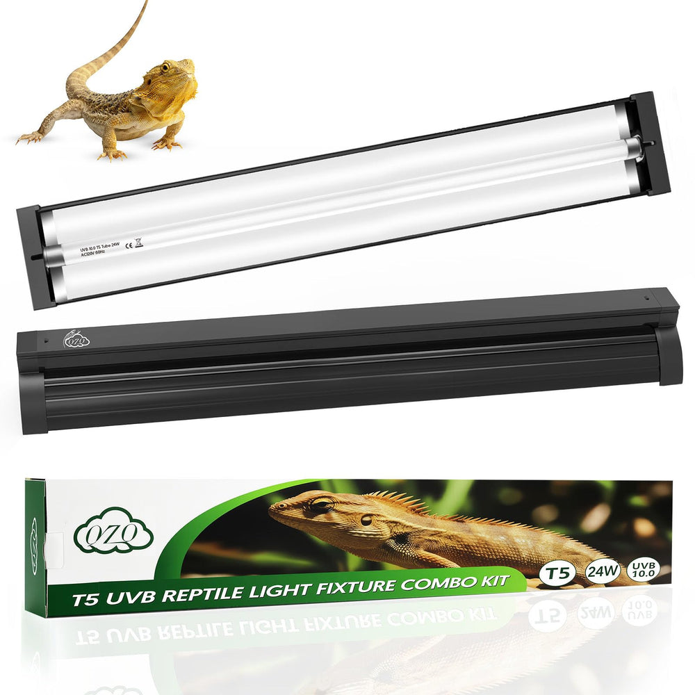 QZQ T5 UVB reptile light fixture front view ideal for basking areas.