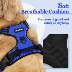 rabbitgoo dog harness blue plaid back view showing simple on-off design