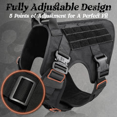 Rabbitgoo tactical dog harness dual leash points enable front no-pull training and casual walking.