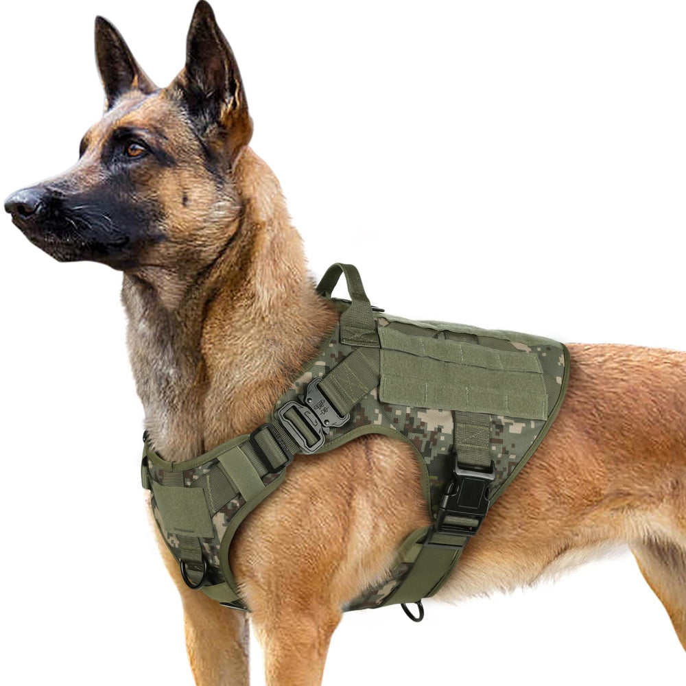 Rabbitgoo tactical dog harness front view shows secure large-breed fit for training and walking.