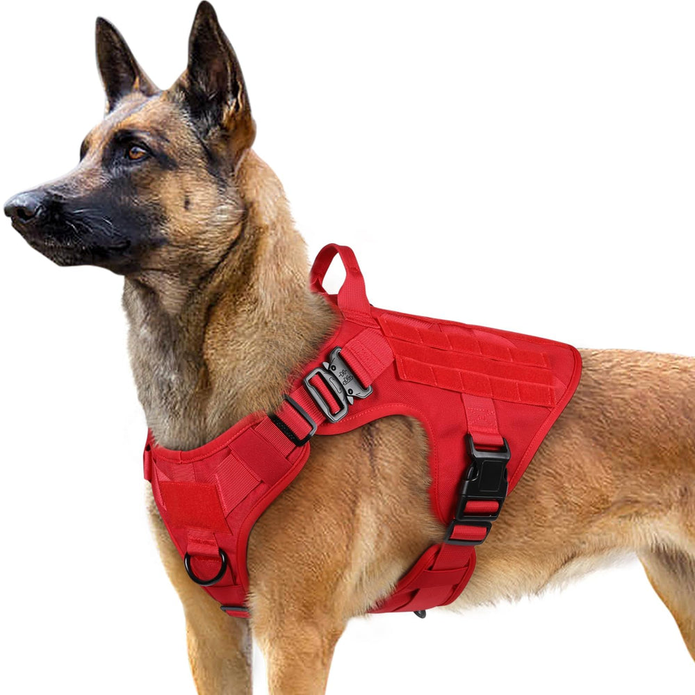 Rabbitgoo tactical dog harness red front view showing no-pull control for large breeds