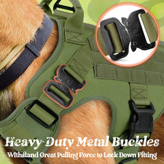 Rabbitgoo tactical dog harness shoulder buckle close-up reveals rugged hardware.