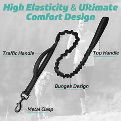 Rabbitgoo tactical leash with dual padded handles for comfortable long walks.