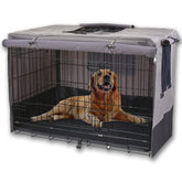 Rachmi privacy dog crate cover on a 48-inch crate promoting a cozy private space