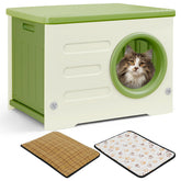 RAIN QUEEN cat house outdoor-indoor green front view shows weatherproof shelter for daily cat adventures.