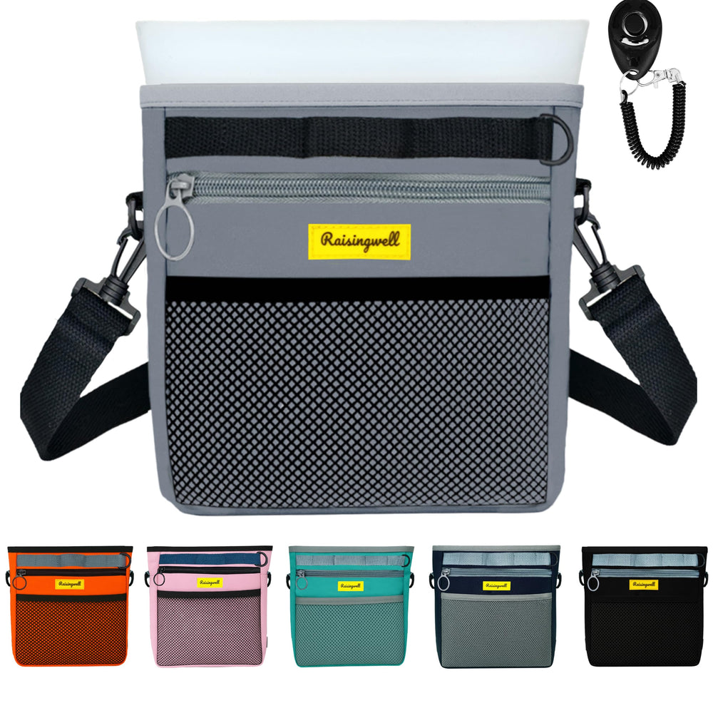 Raisingwell dog treat pouch with magnetic closure gray keeps treats secure on walks