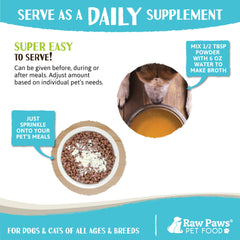 Raw Paws chicken bone broth cat food gravy mix creates savory moisture and appetite appeal