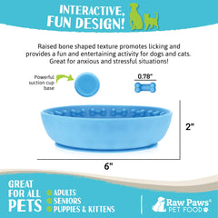 Raw Paws Licking Mat Bowl slow-feeder action helps pets eat calmly.