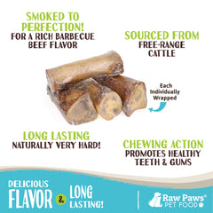 Raw Paws smoked beef marrow bone close-up shows rich flavor and texture.