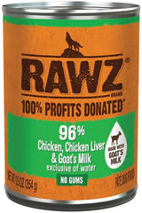 Rawz 96% meat dog wet food can in chicken flavor, protein-rich meal option