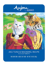 Rawz Aujou Aku tuna-mackerel cat food pouch packaging for easy, mess-free meals.