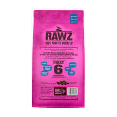 Rawz cat food bag close-up highlights grain-free and potato-free formula for sensitive tummies