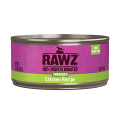 Rawz chicken shredded wet cat food in a bowl showing real meat for a satisfying meal