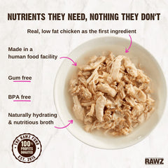Rawz closeup of chicken meat chunks highlighting high-protein appeal