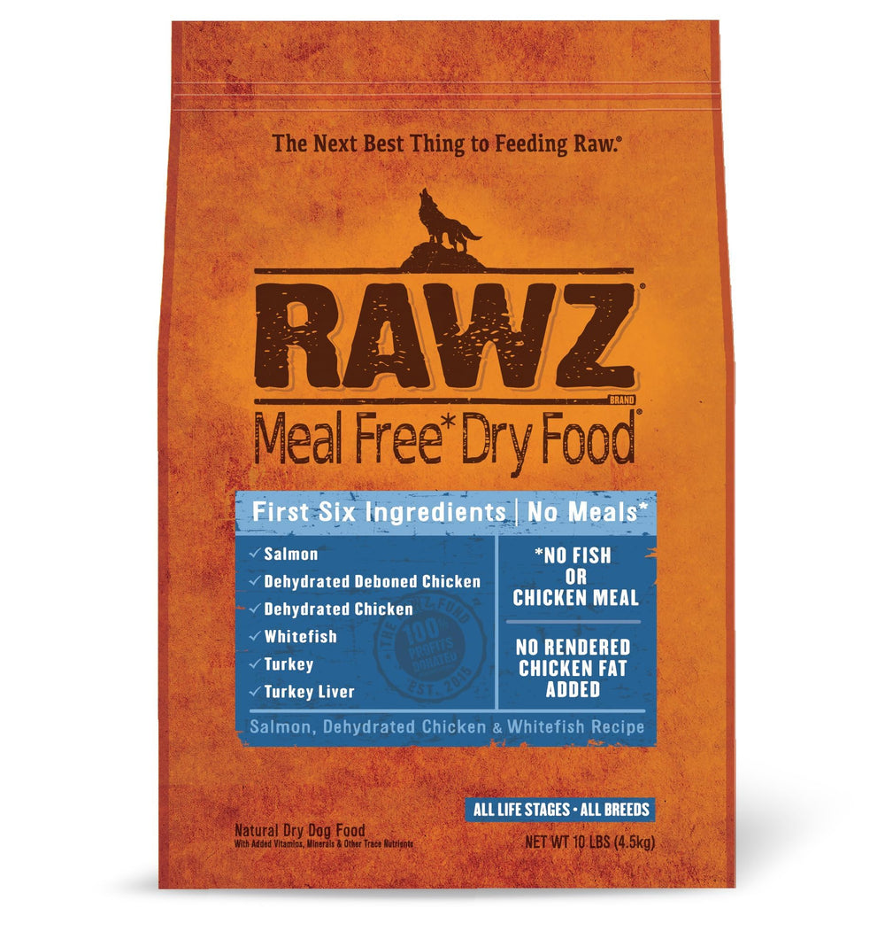 Rawz Meal Free Dry Dog Food 3-5lb bag open for convenient rotation feeding.