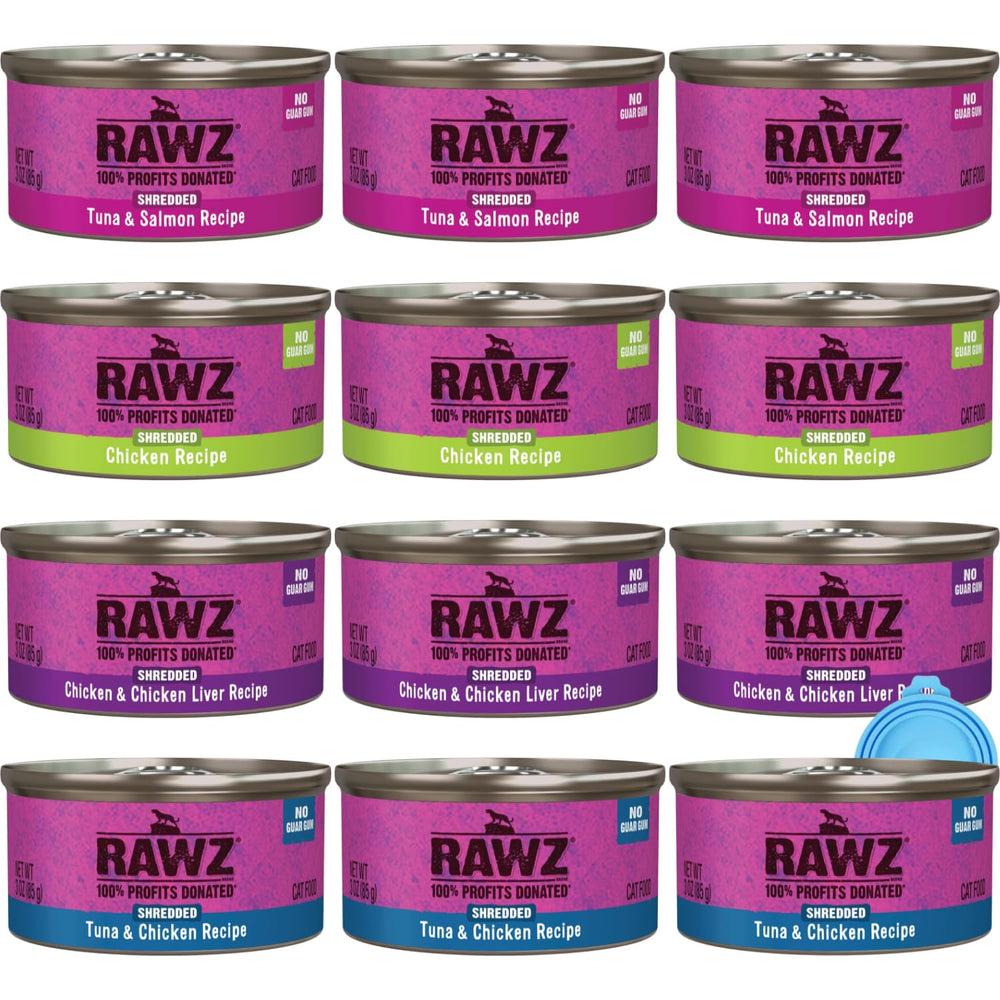 Rawz variety pack tuna-salmon image showing diverse flavors for cats.