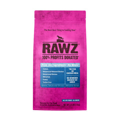 Rawz salmon-dehydrated-chicken-whitefish kibble in a bowl supports lean muscle and energy