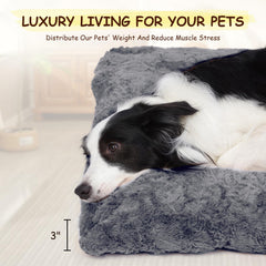 Razyzil Fluffy Dog Bed dark gray close-up highlights ultra-soft plush fabric for comforting naps.
