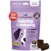 Ready Pet Go! Calming Chews bag front showing USA-made formula for gentle anxiety support.