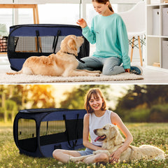 Realife dog enclosure folded in its storage bag for compact packing.