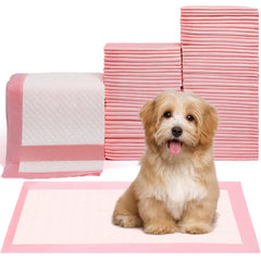 Red Rabbits pet toilet training pads pink pack close-up shows 100-count design for multi-pet use