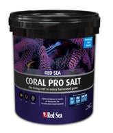 Red Sea Coral Pro Reef Salt Mix small bucket label closeup showing reef-chemistry focus.