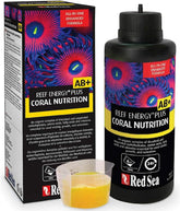 Red Sea Reef Energy Plus bottle-front view highlighting reef nutrition for corals.