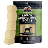 Redbarn Beef Cheek Rolls uncoated close-up—grain-free chew for joint-friendly activity.