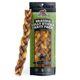 Redbarn braided bully sticks pack-shot showing long-lasting chews for medium and large dogs.