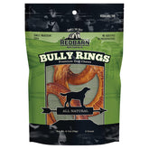 Redbarn Bully Rings open box shows a single-ingredient beef chew for durable chewing.