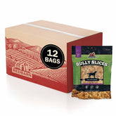 Redbarn Bully Slices peanut butter packaging highlighting grain-free chew for dogs