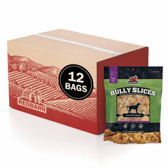 Redbarn Bully Slices peanut butter packaging highlighting grain-free chew for dogs