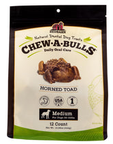 Redbarn Chew-A-Bulls pack with toad shape supporting daily dental care and fresh breath.