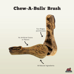 Redbarn Chew-A-Bulls small brush closeup highlights ridged texture aiding plaque scraping.
