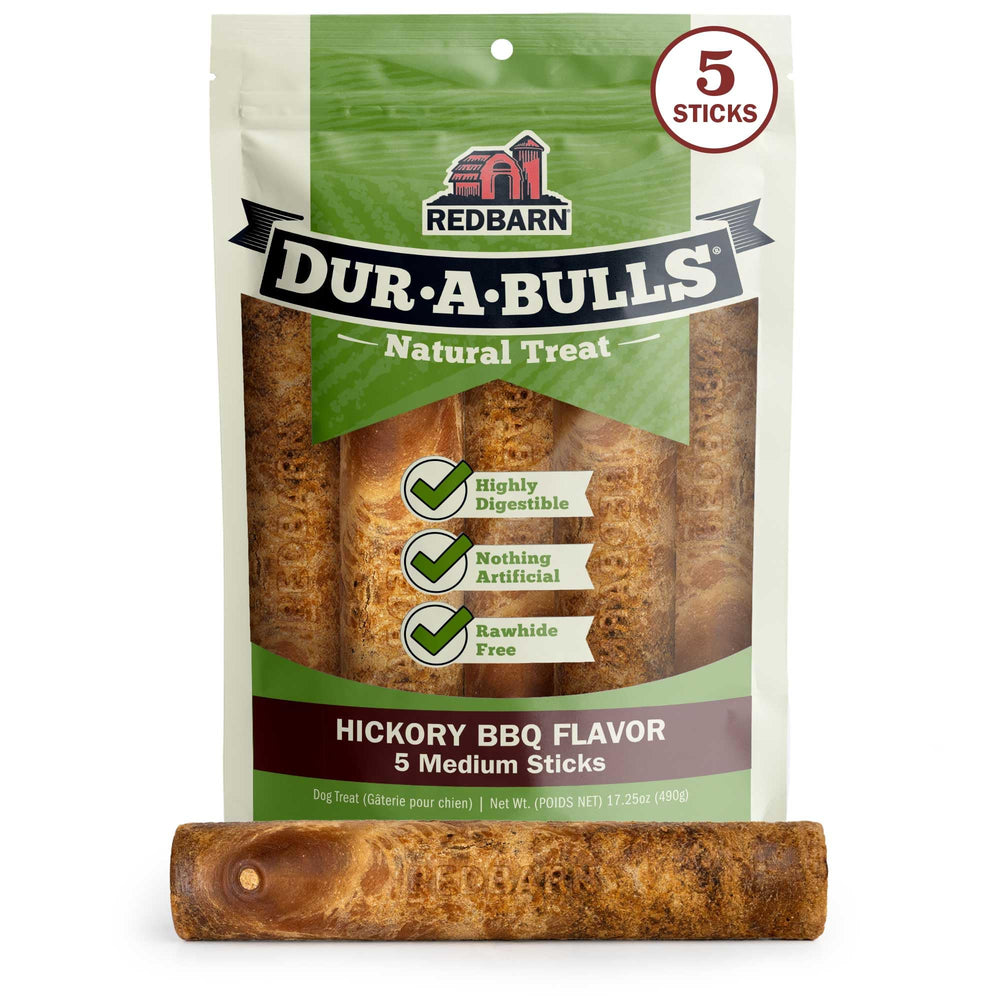 Redbarn Dur-A-Bulls five medium sticks pack for long-lasting dog chews.
